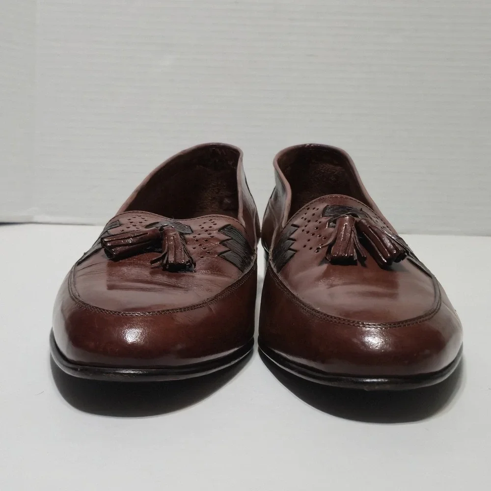 Vtg Bally Italy Men 10 M Brown Leather Tassel Loafers Dress Slip On Shoes